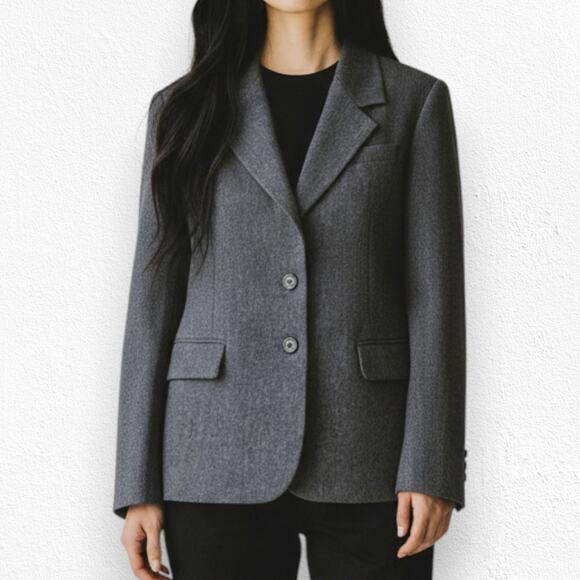 Vintage 90s Saville Gray Wool Blend Blazer Size 12 Made in USA Office Career - Picture 3 of 10